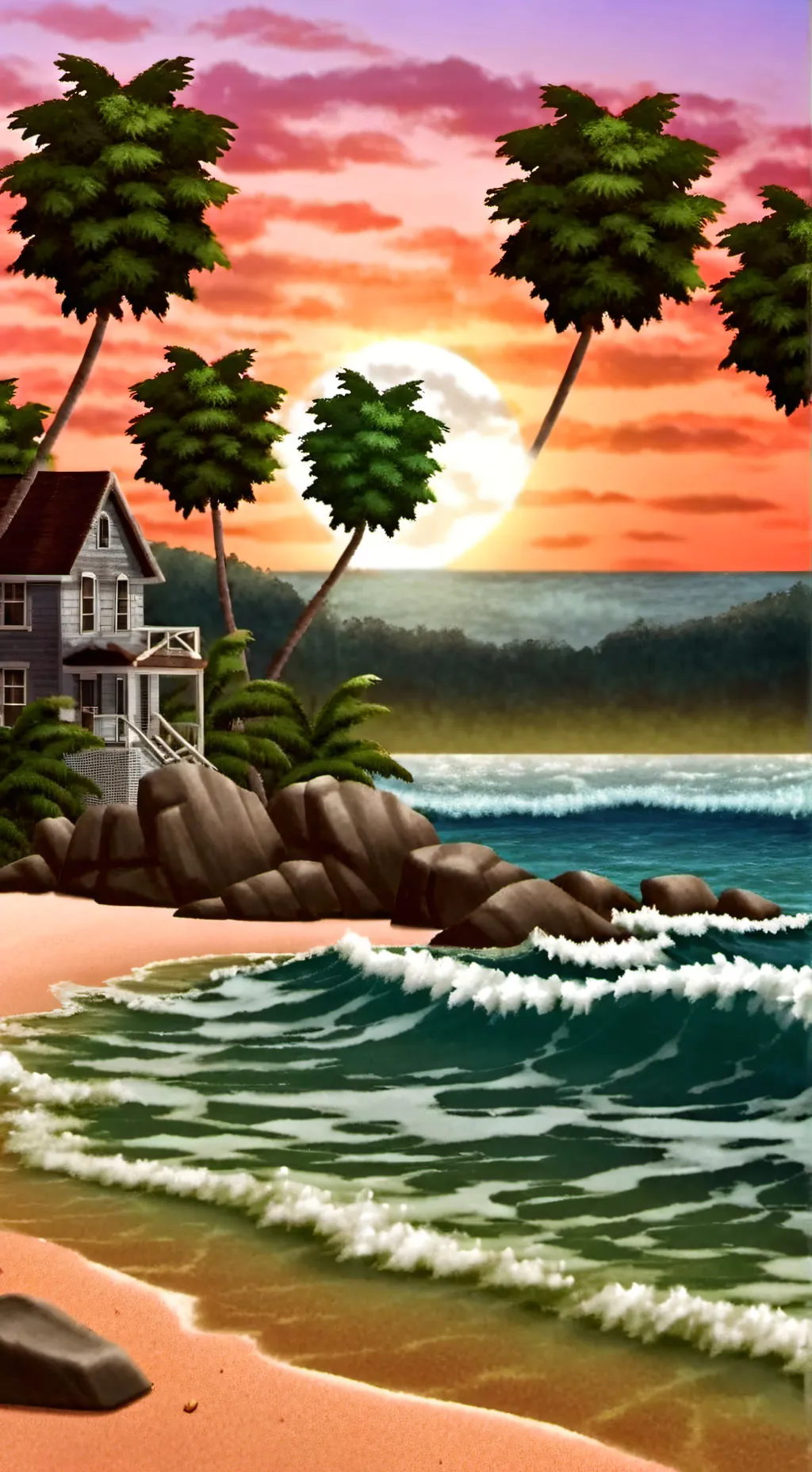 ai character: forsaken beach day background