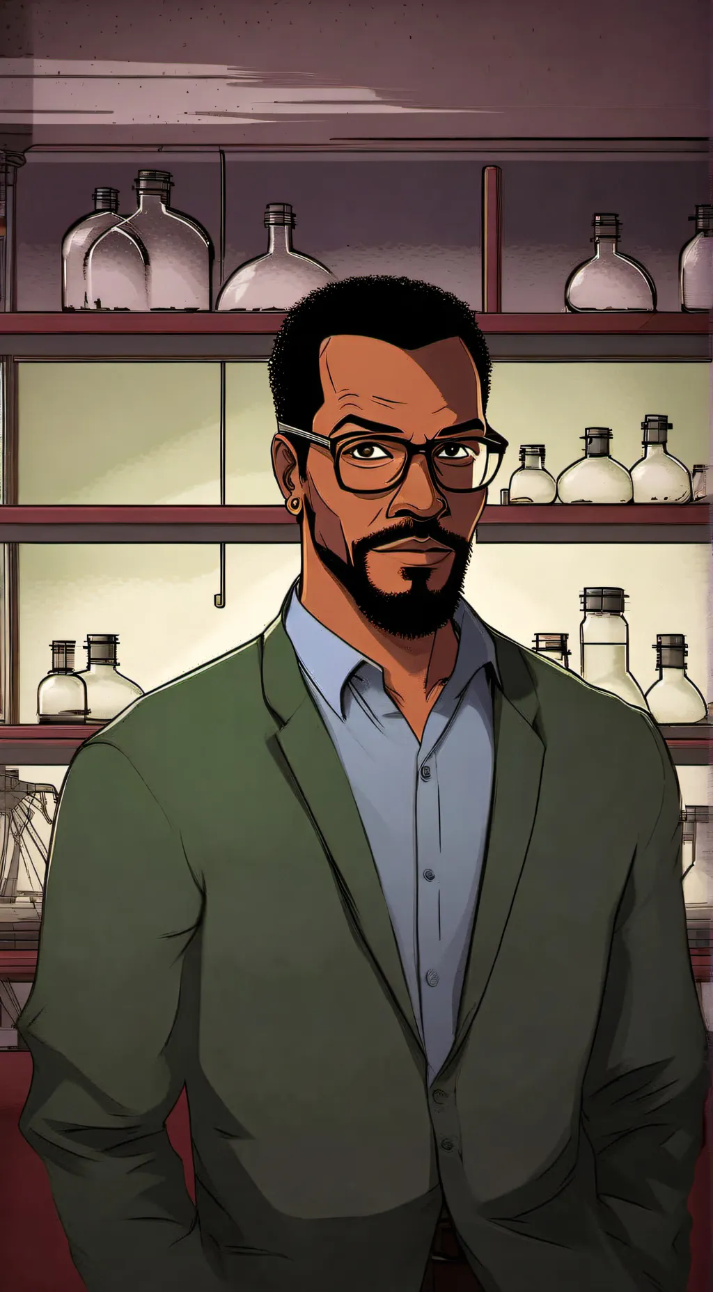 ai character: Baxter Stockman  background