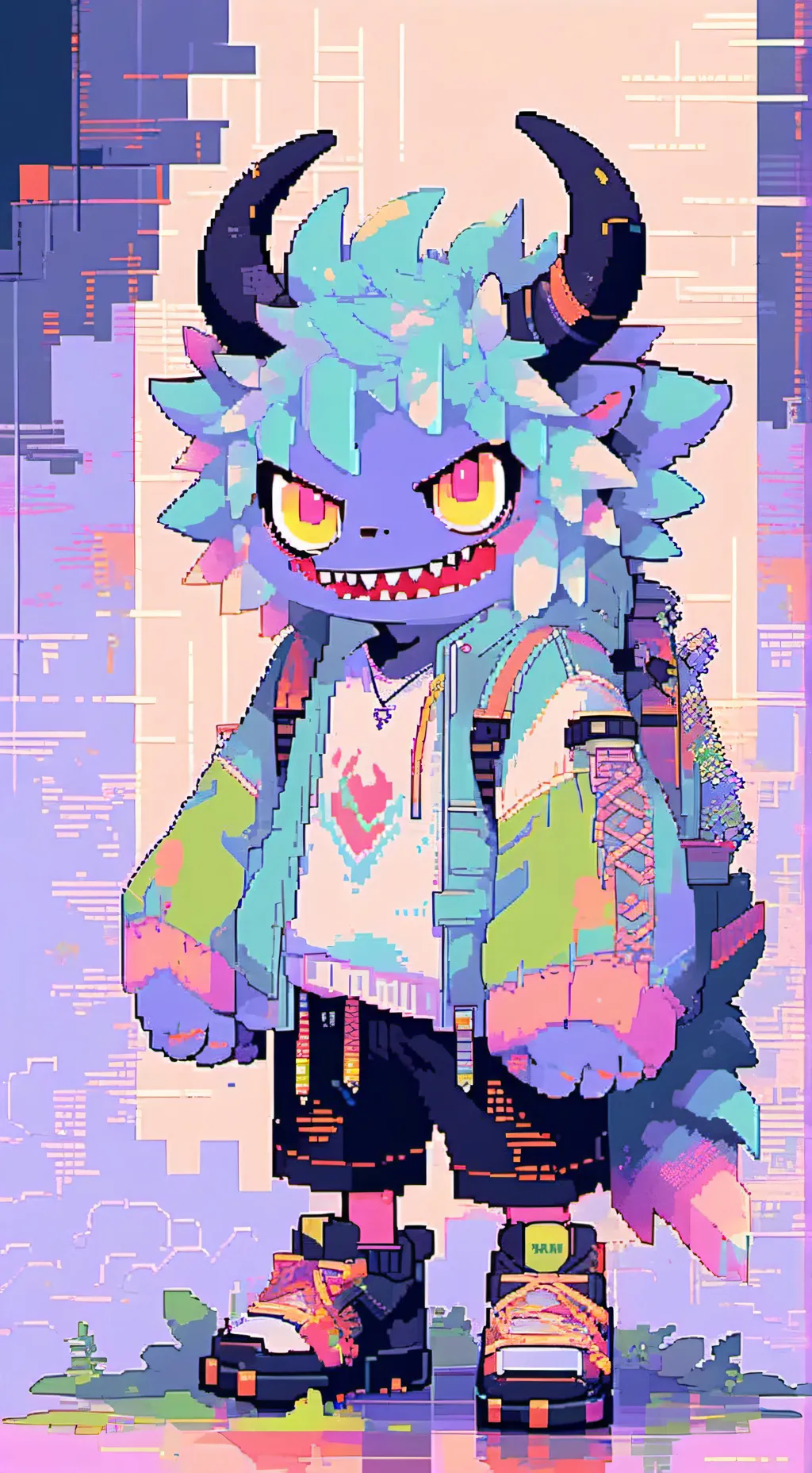 ai character: huggy wuggy  background