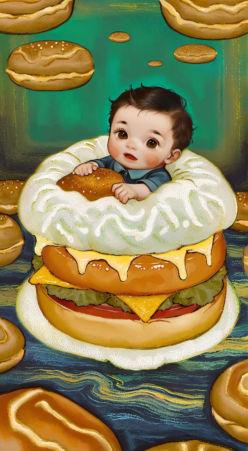 ai character: Hamburger Baby background