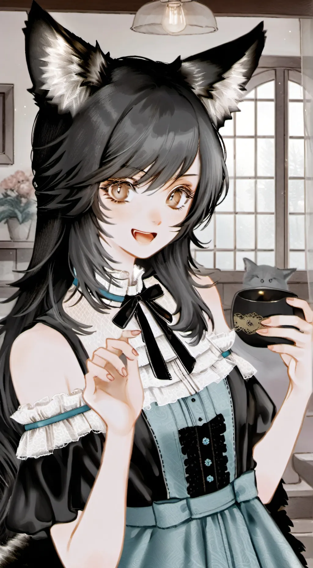 ai character: AIDEN, the Wolf-Hybrid Cat Spirit background