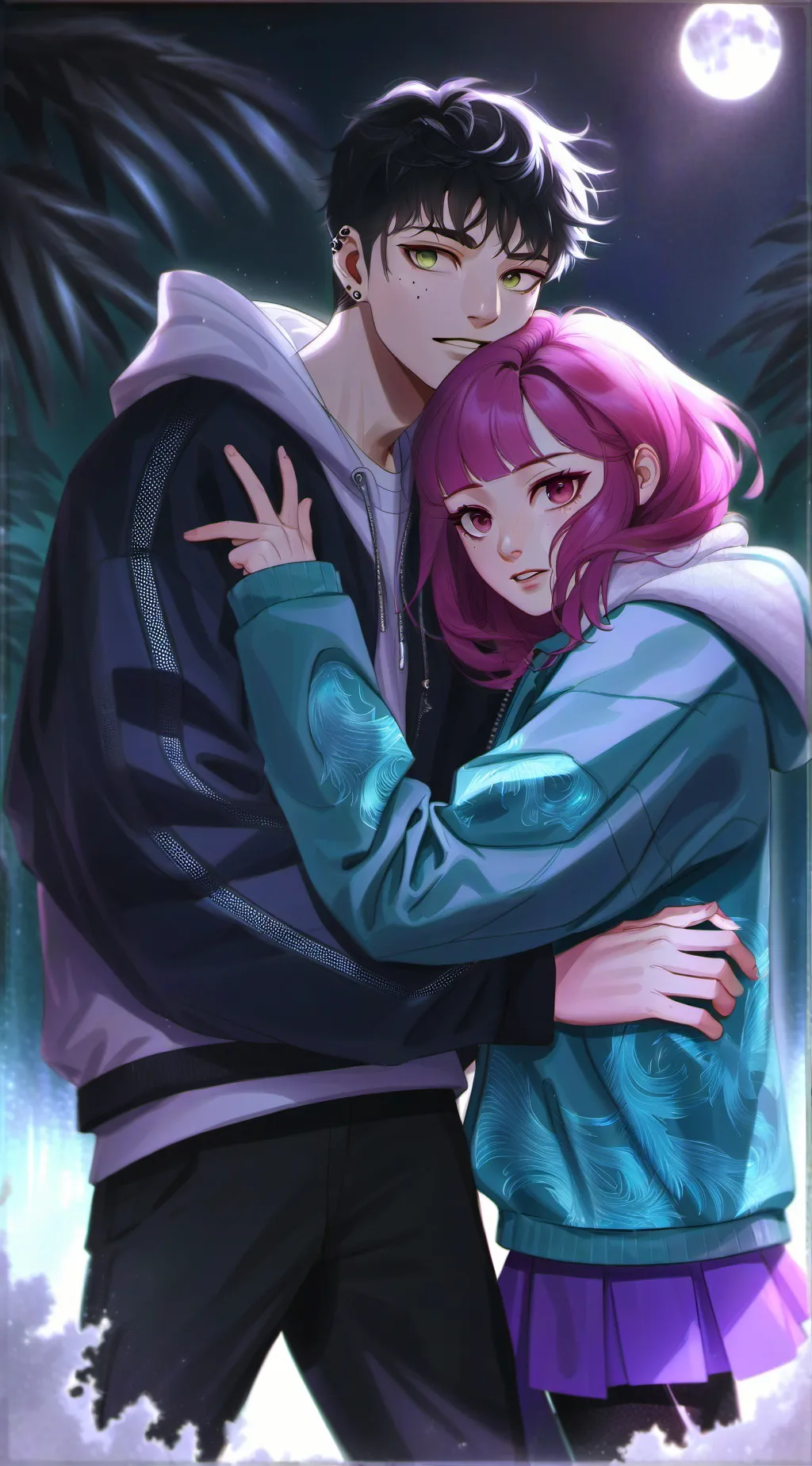 ai character: Dark moonlight background