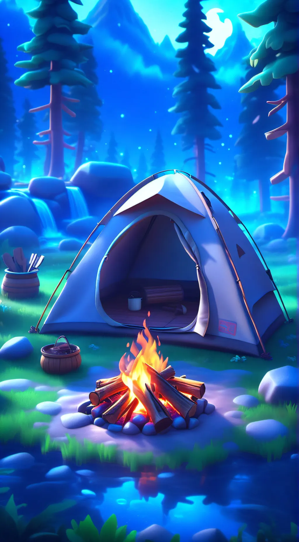 ai character: DW camping 🏕️ background