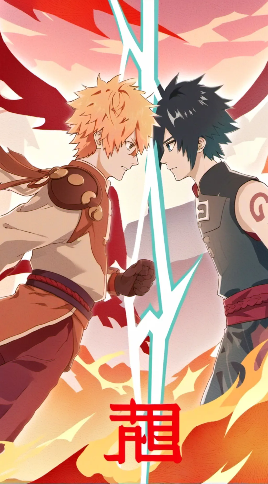 ai character: bakugo vs sasuke  background