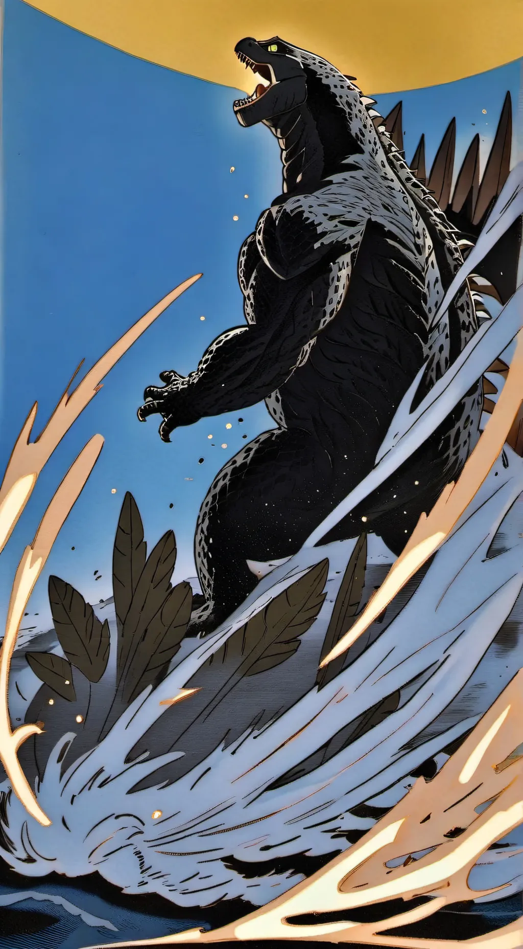 ai character: Godzilla  background