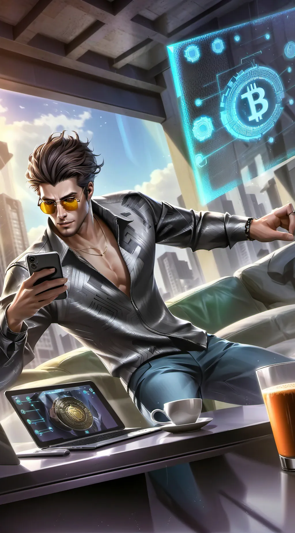 ai character: The Crypto-Cappuccino Conundrum background