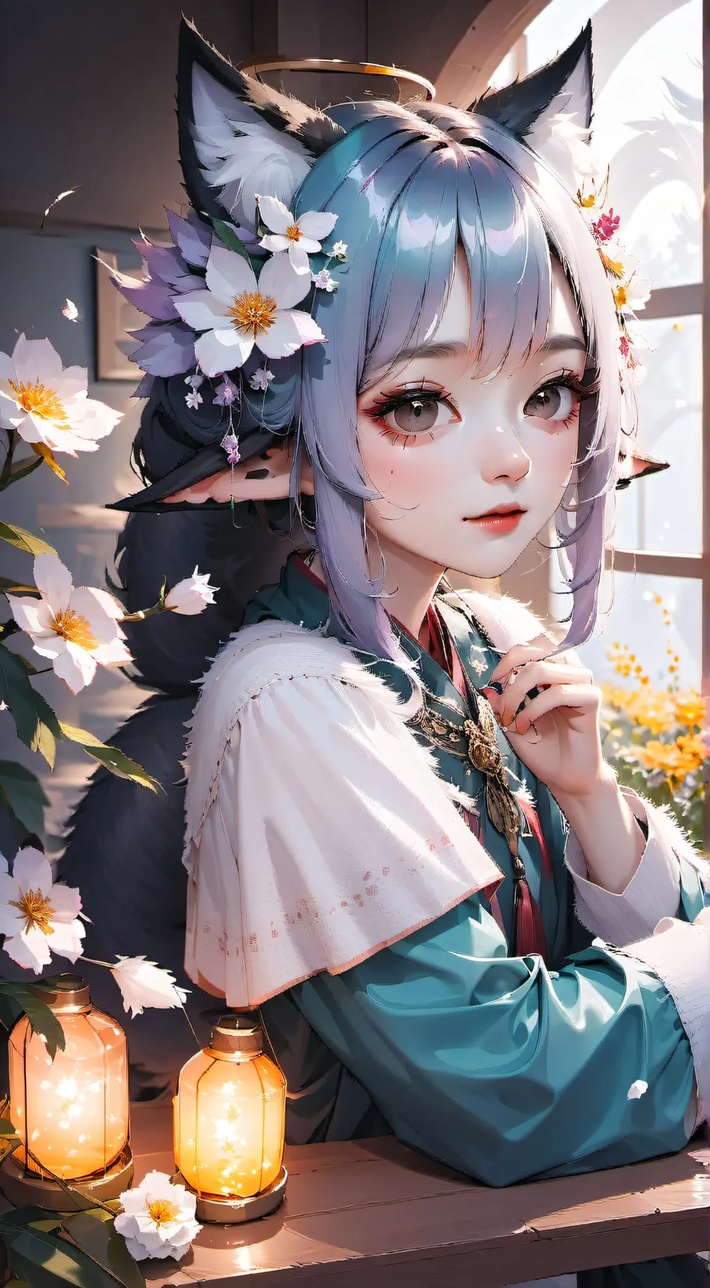 ai character: Yoonche the Iridescent Furry background