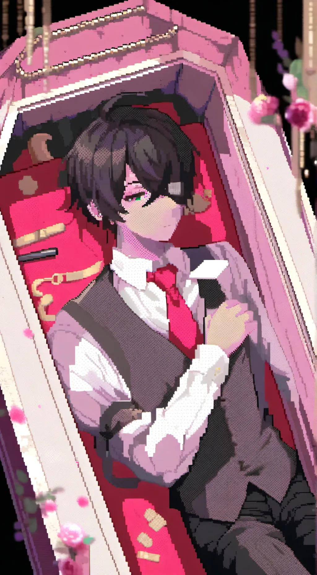 ai character: Stuck In a coffin background