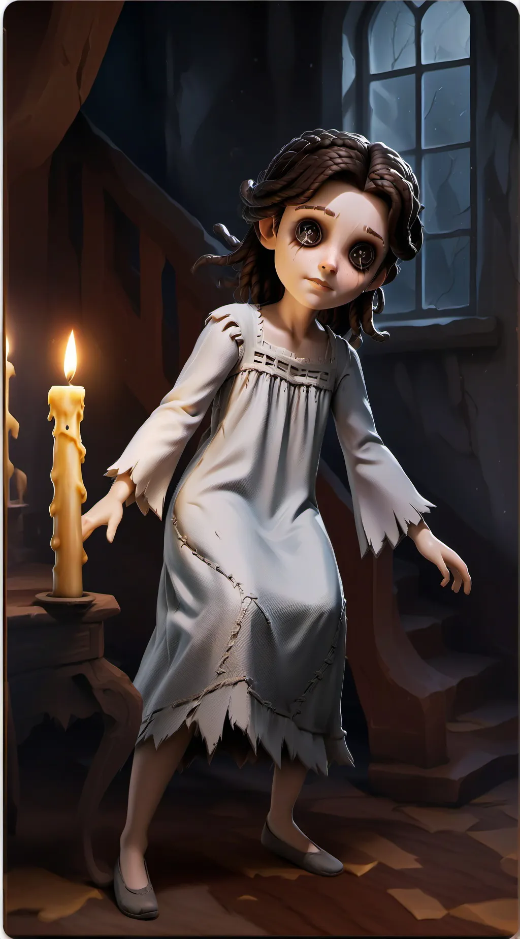 ai character: haunted girl background