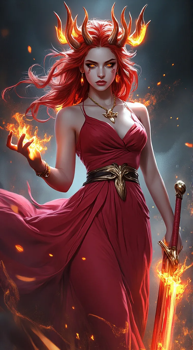 ai character: queen of fire background