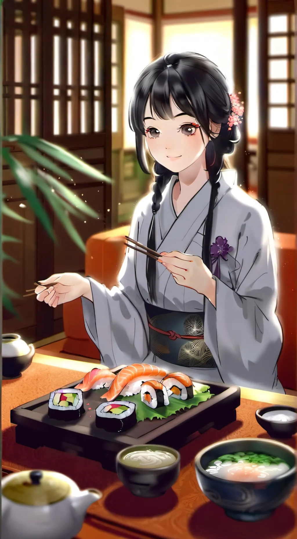 ai character: sushi girl background