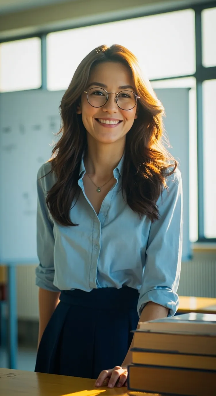 ai character: Teacher girl  background