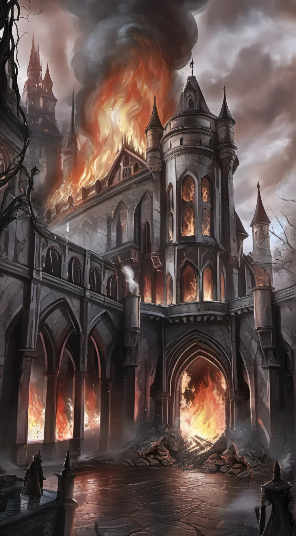 ai character: Burning castle  background