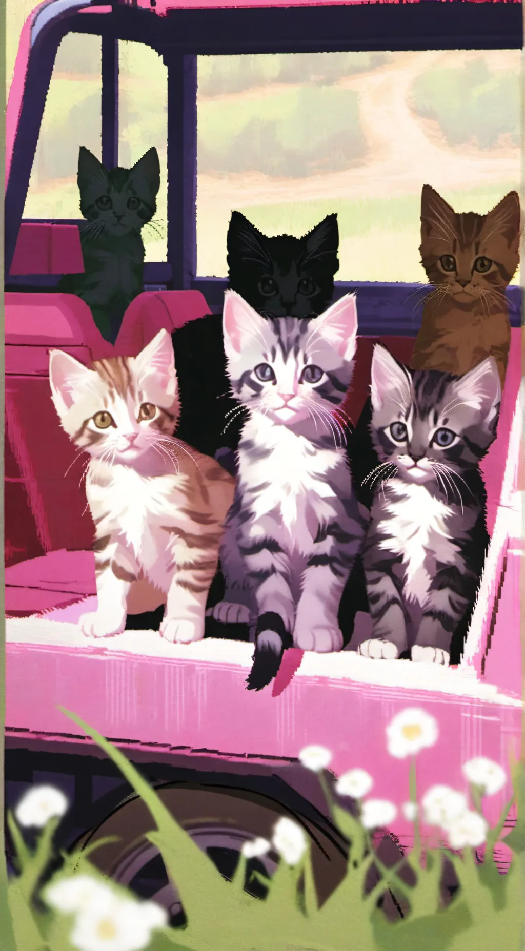 ai character: Kittens jeep background
