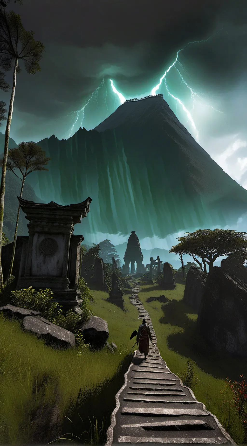 ai character: Mt gunung sunda  background