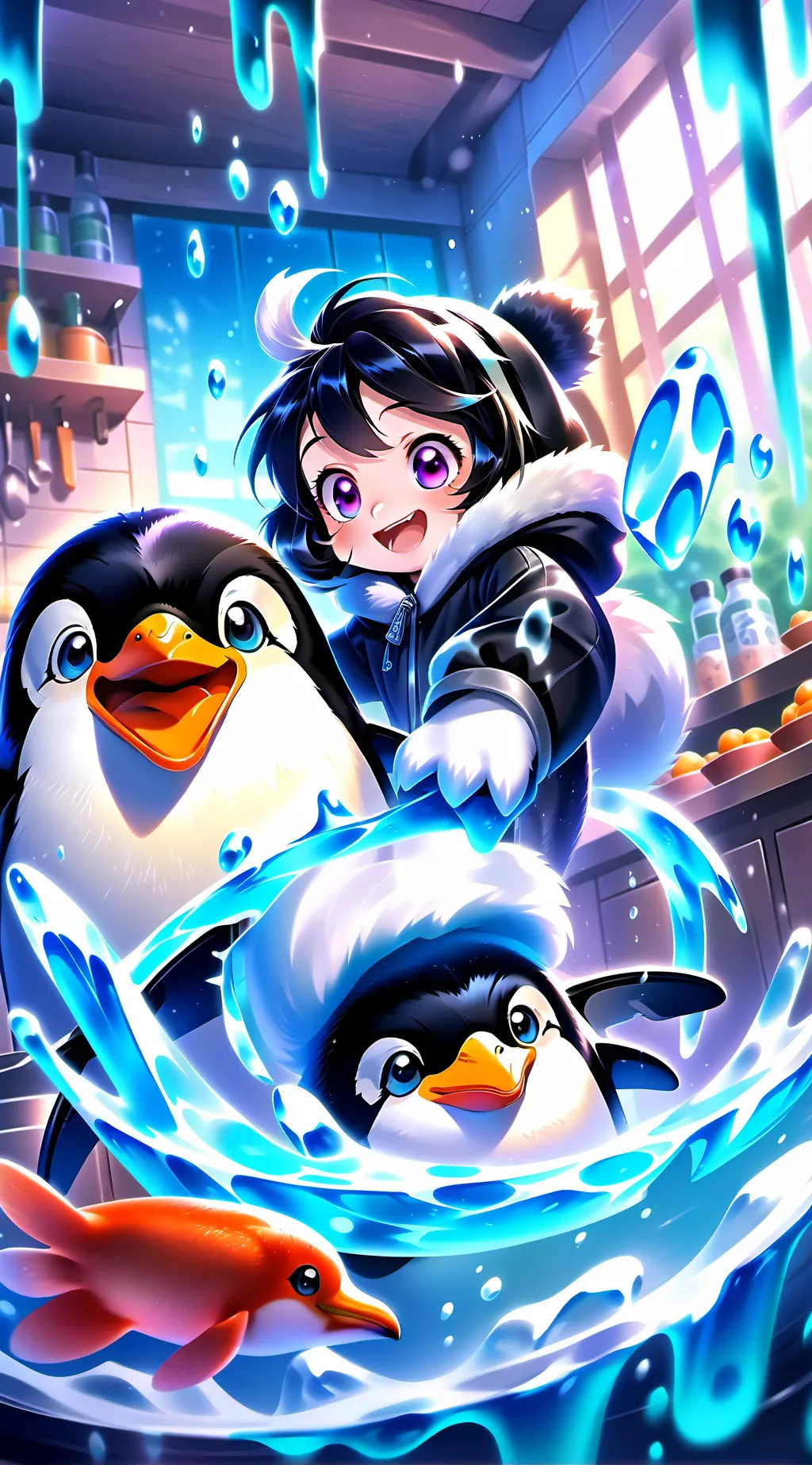 ai character: PenguSpirit Whimsy background