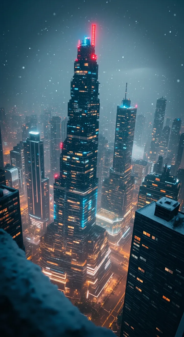 ai character: Snowy city  background