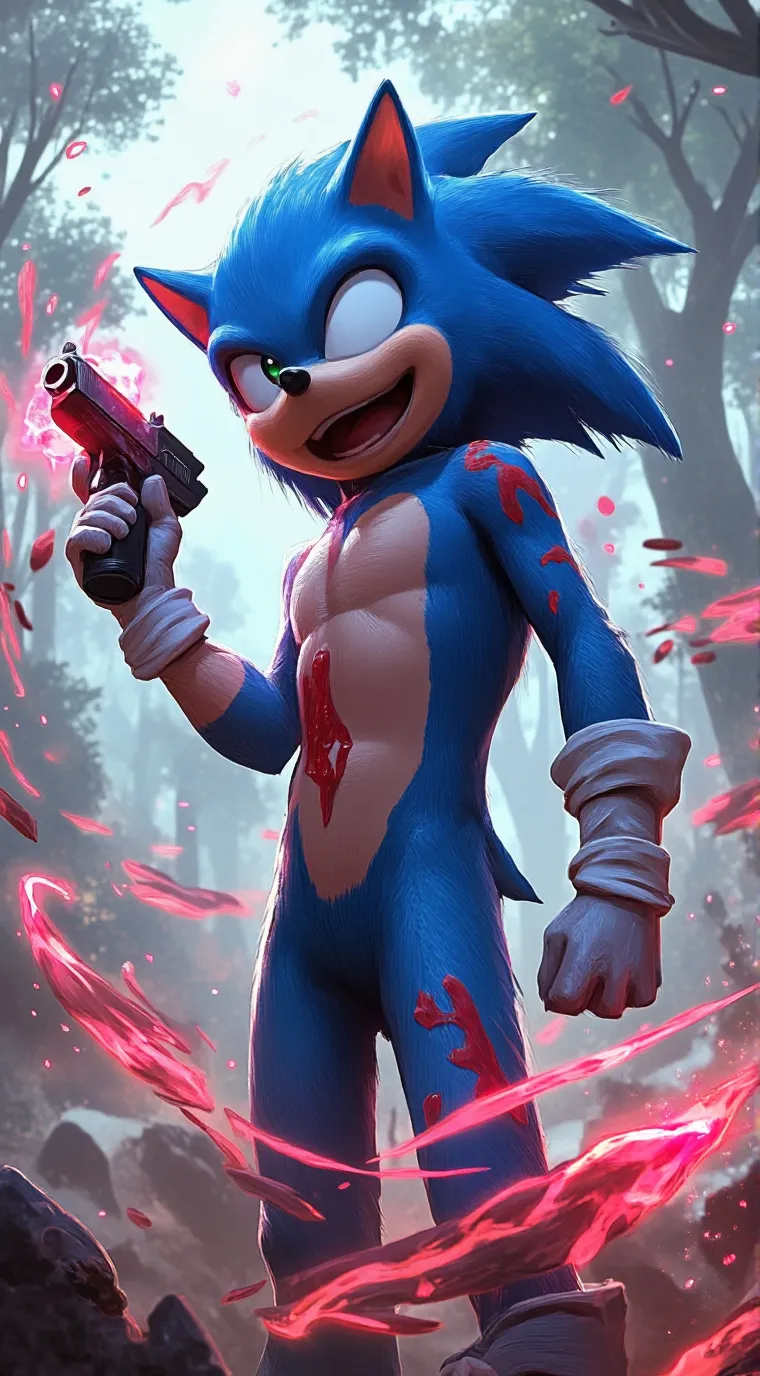 ai character: Sonic with a gun background