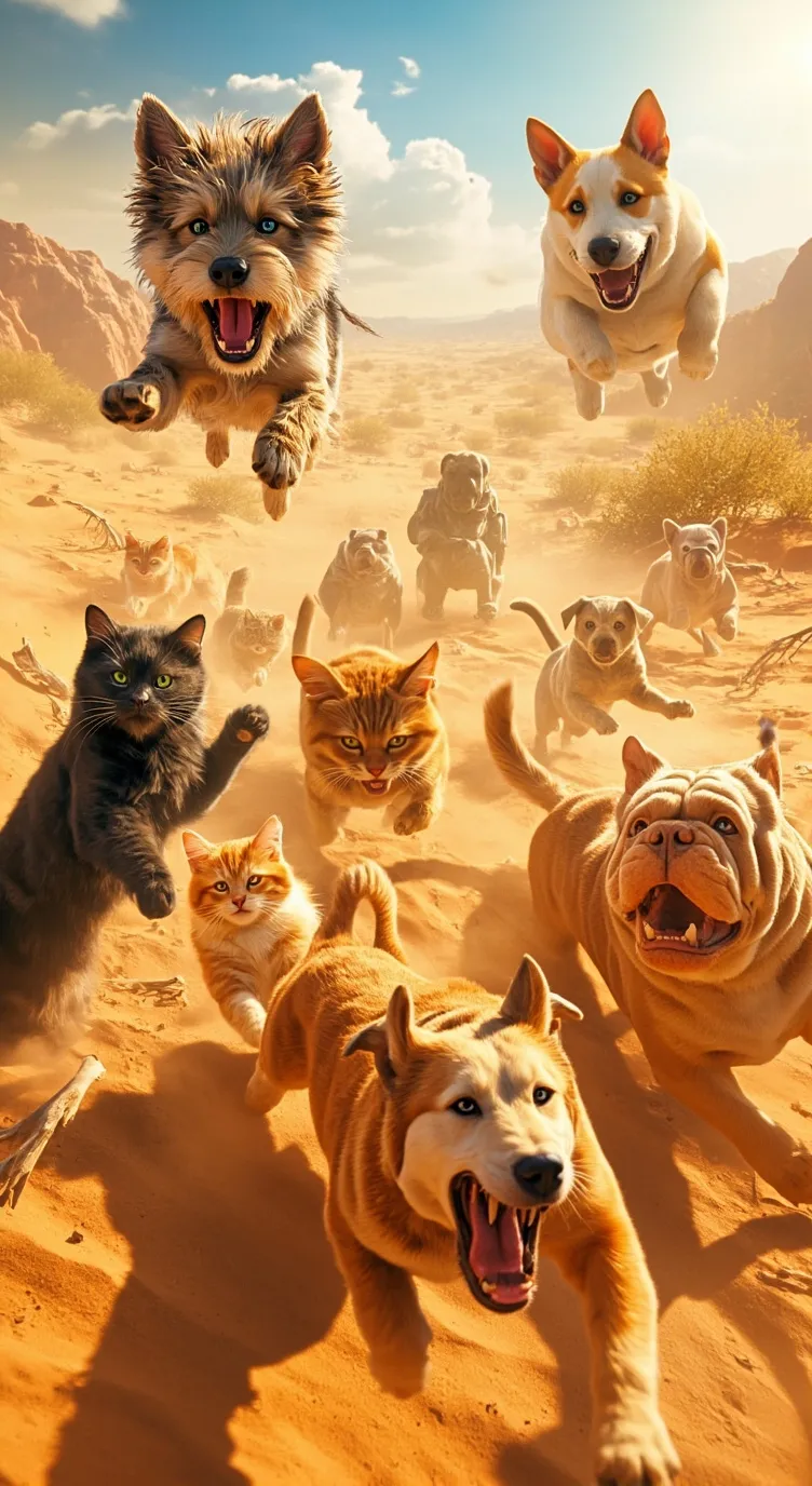 ai character: cats vs dogs war background
