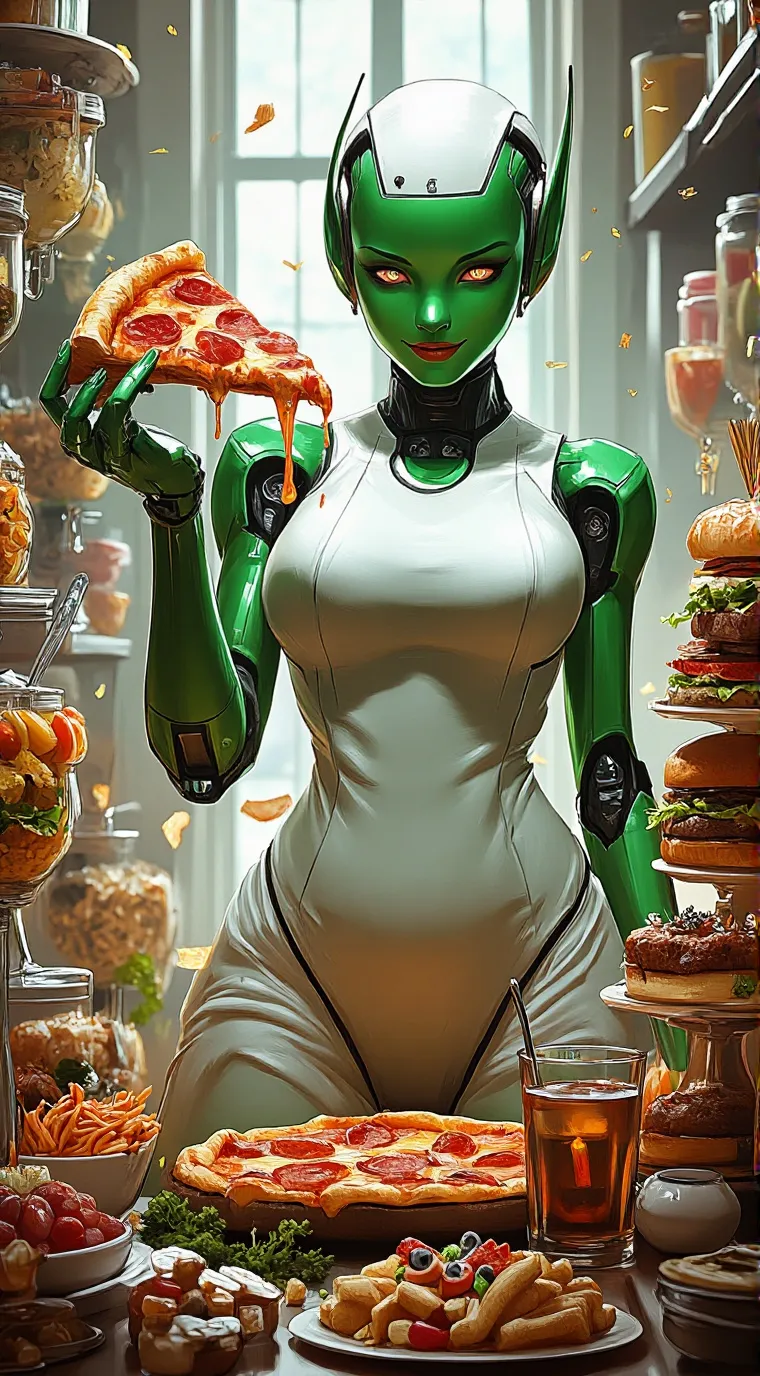 ai character: Mukbang Robot background