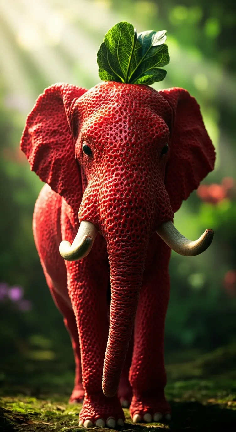ai character: strawbery elephant background