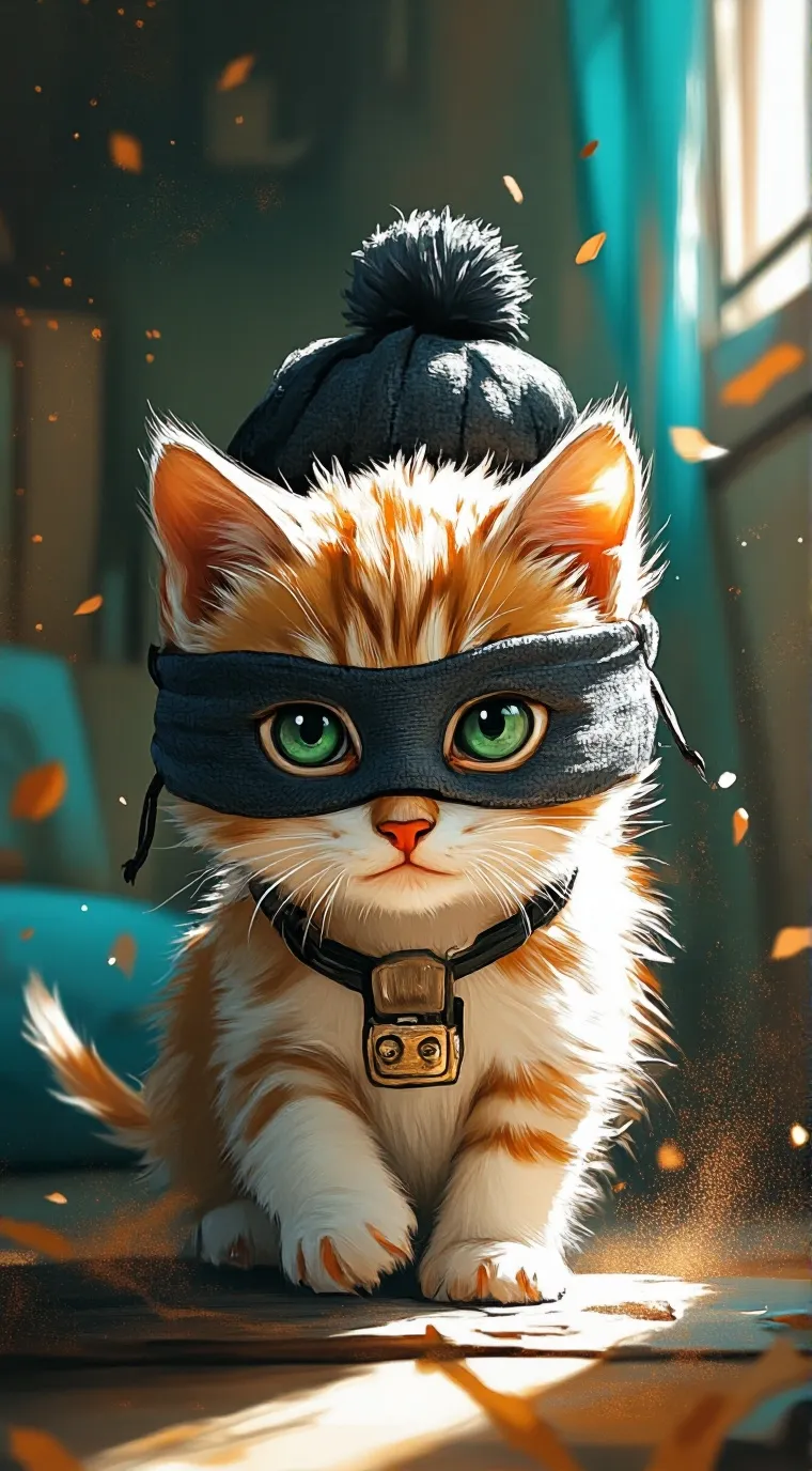 ai character: gatito bebe ladró background