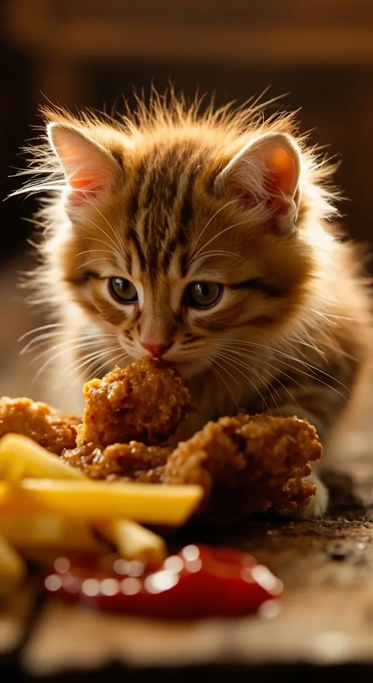ai character: Cat at KFC background