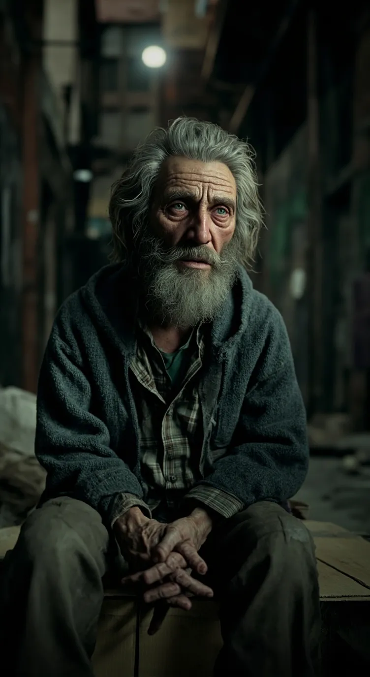 ai character: Homeless man  background