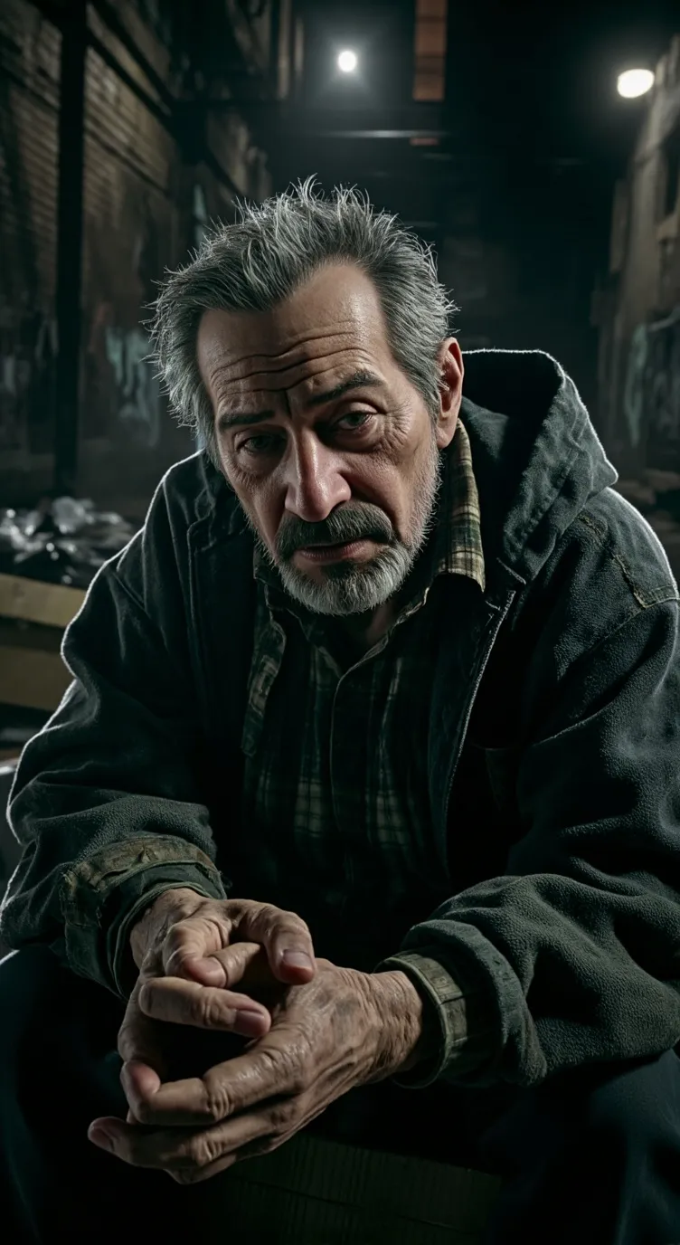 ai character: Homeless man  background