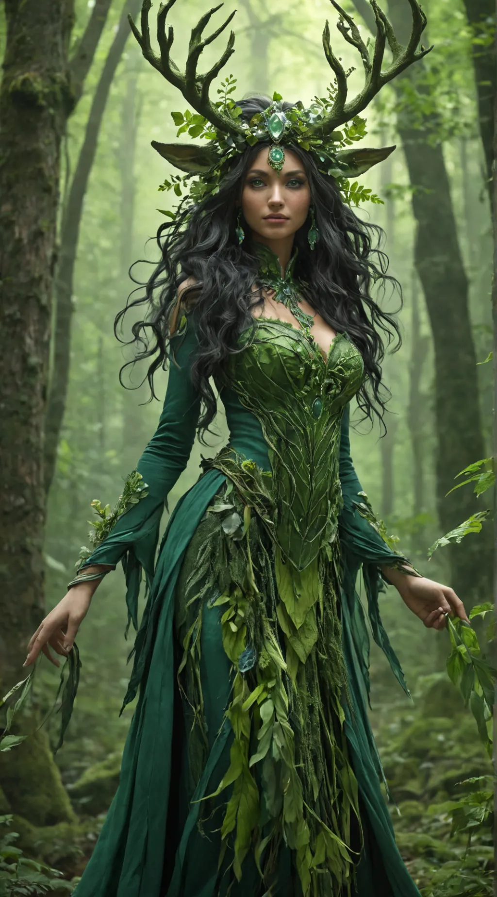 ai character: Green priestess  background