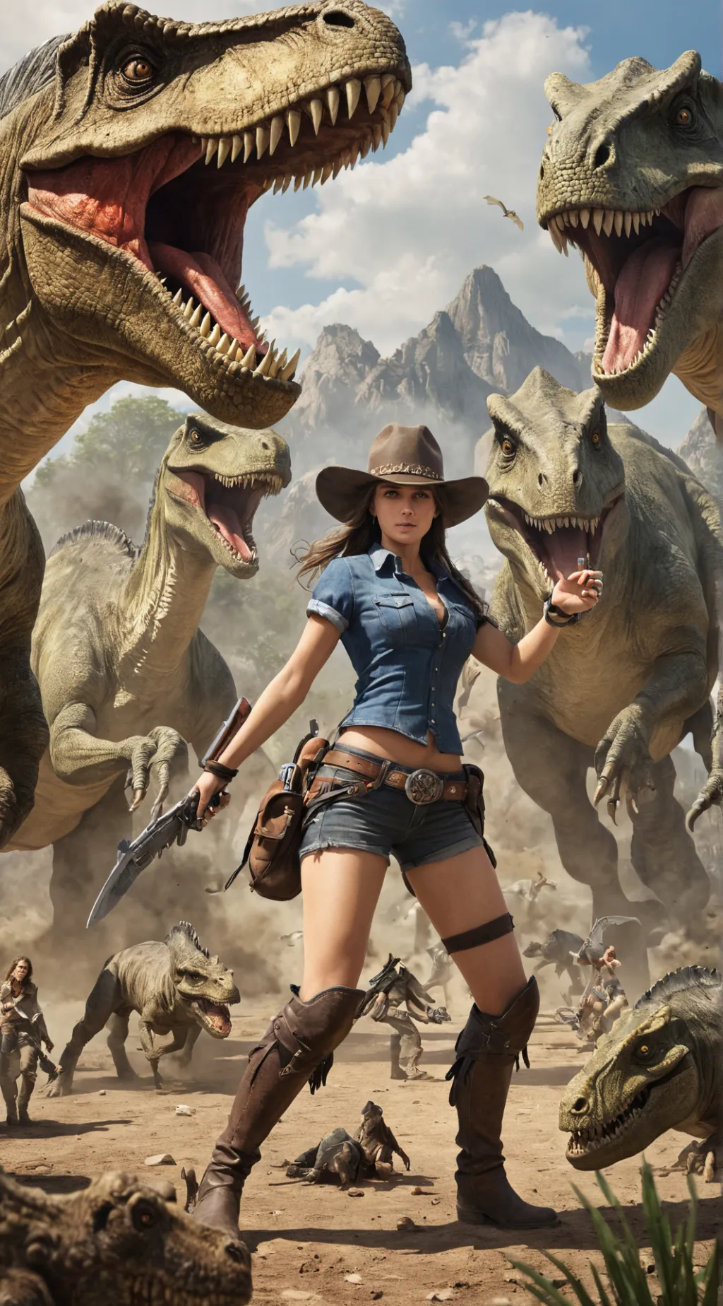 ai character: Dinosaurs Vs Human background