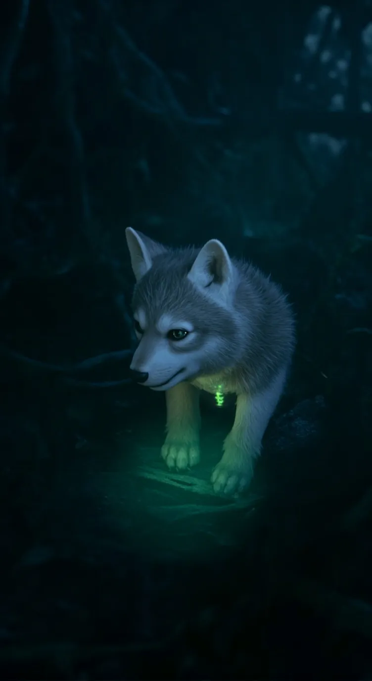 ai character: baby werewolf.  background