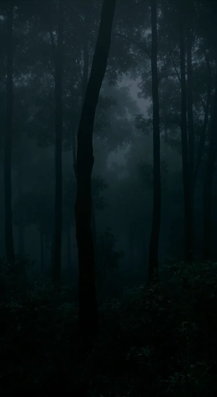 ai character: dark forest background