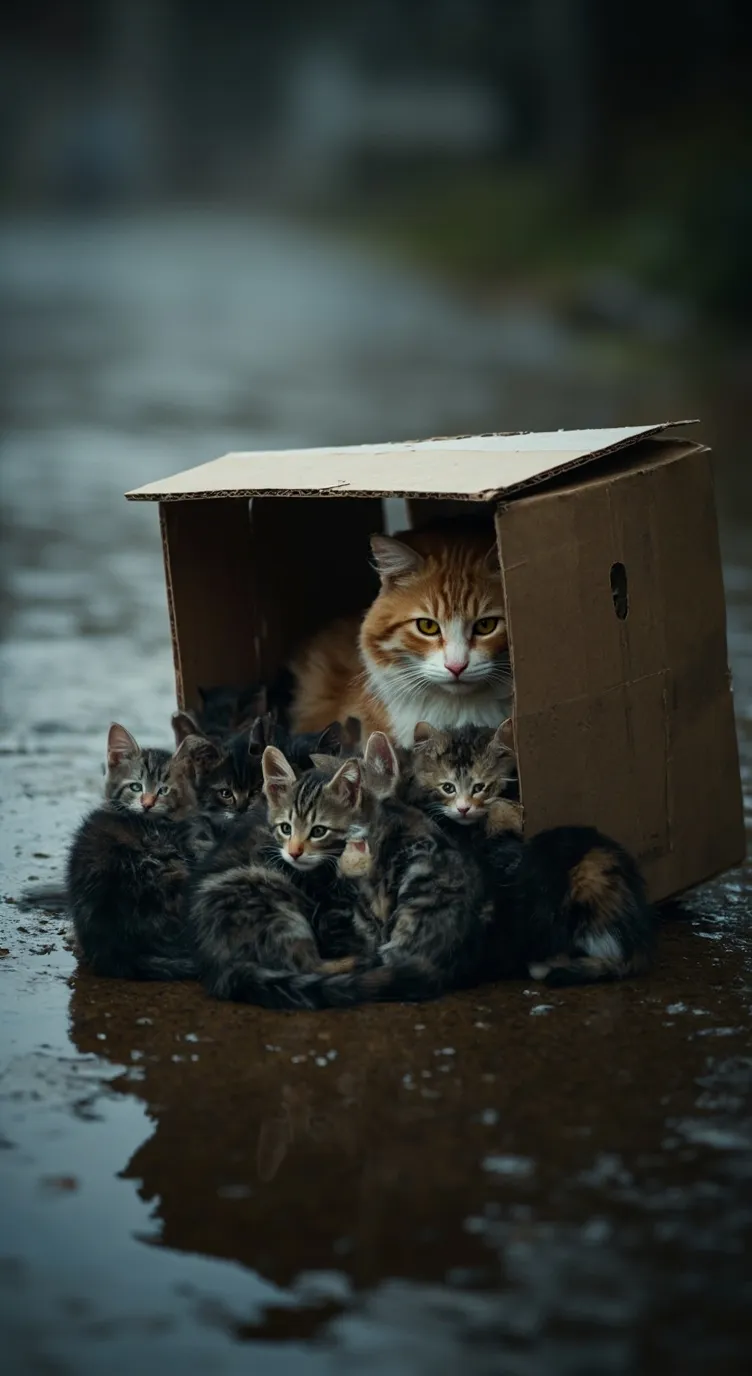 ai character: Cats in rain background