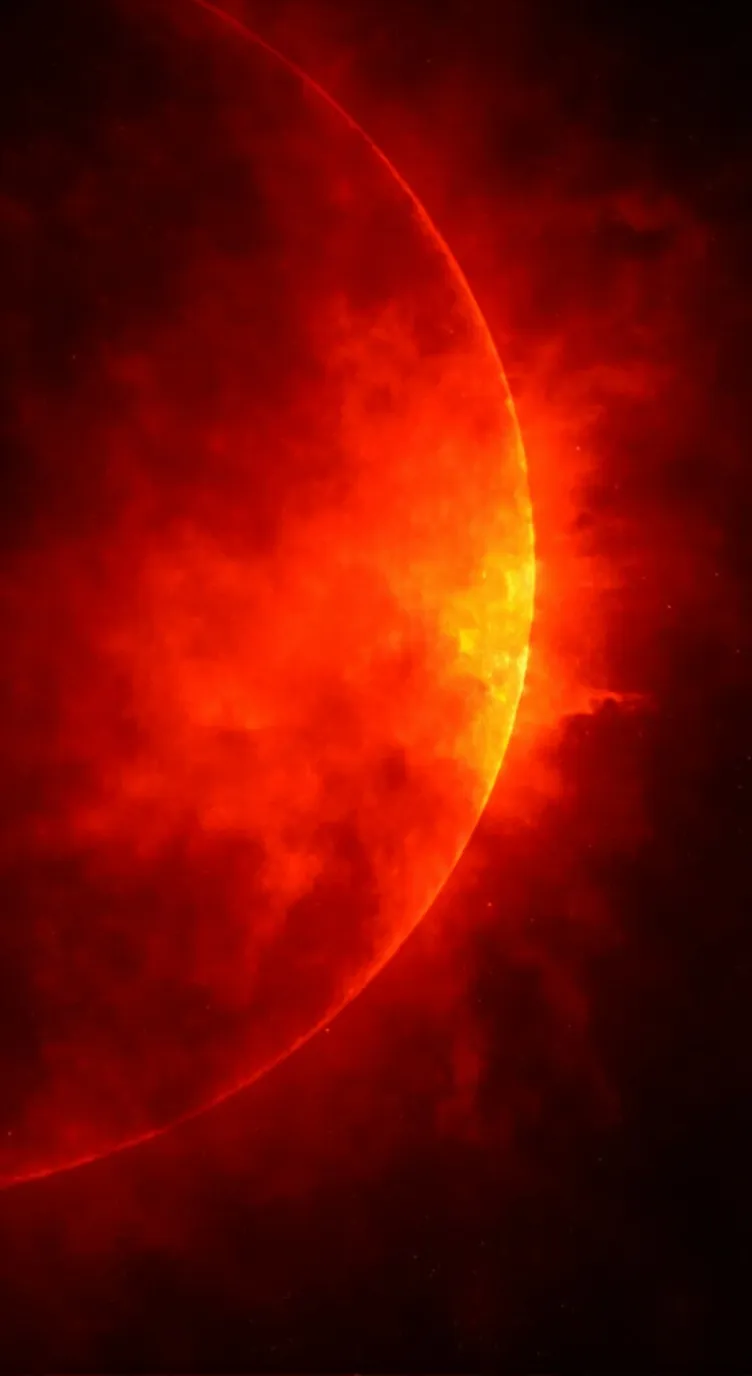 ai character: Red giant sun background