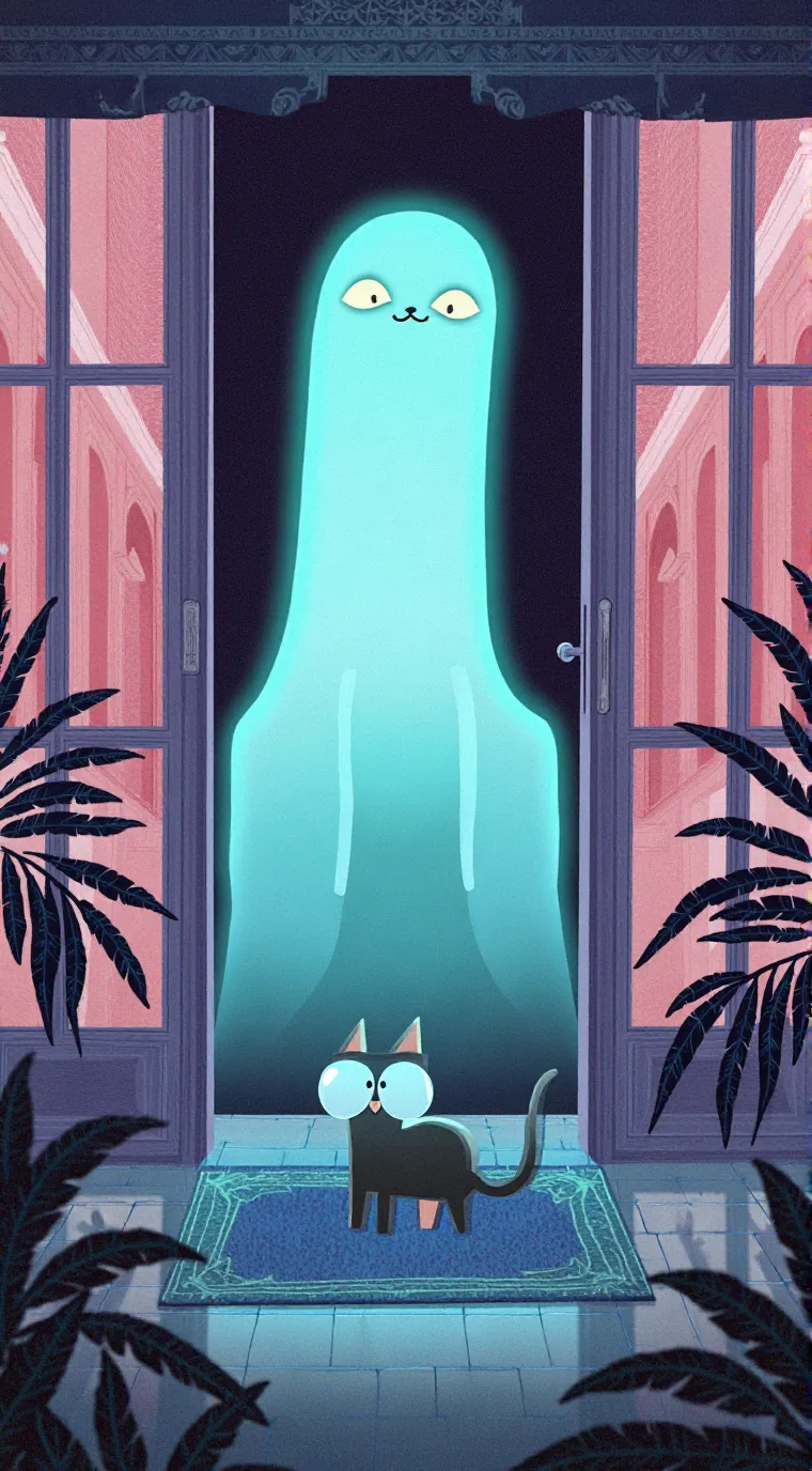 ai character: Ghost cat background