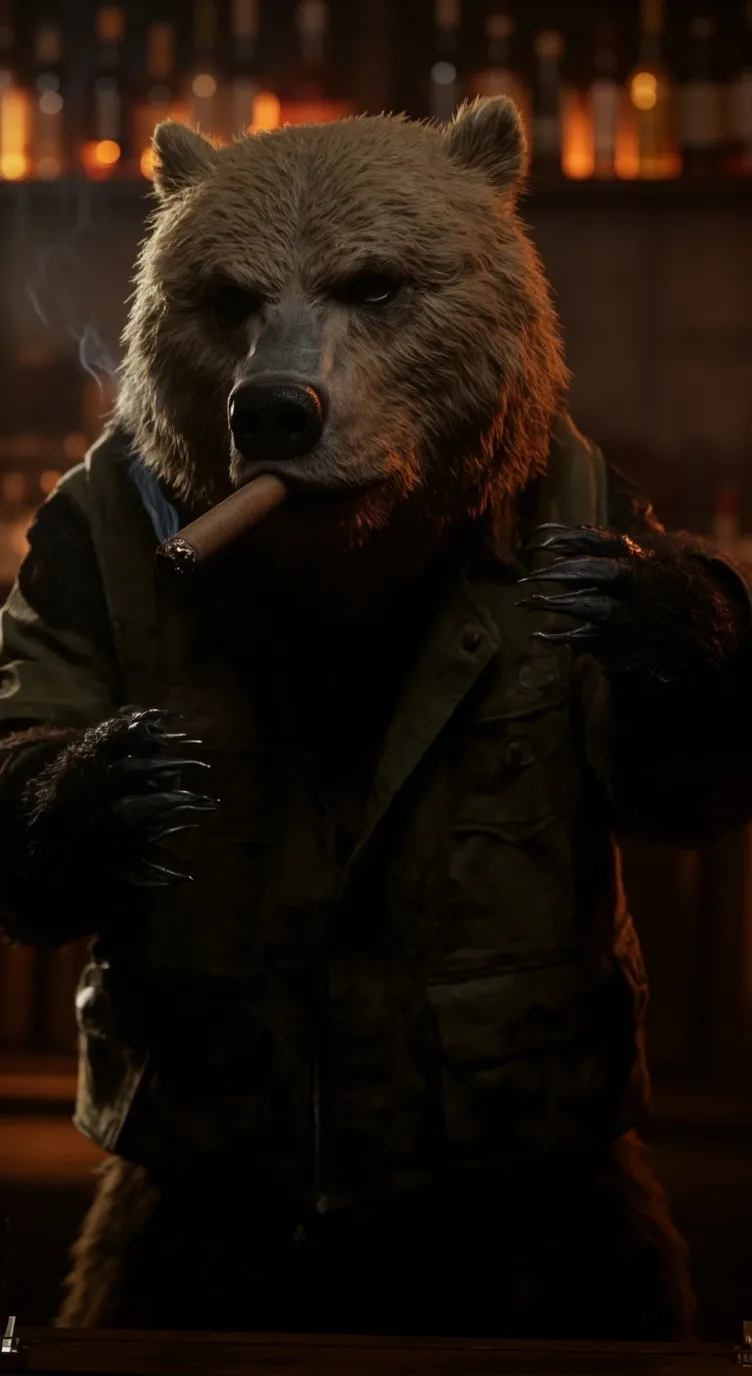 ai character: smoking bear background