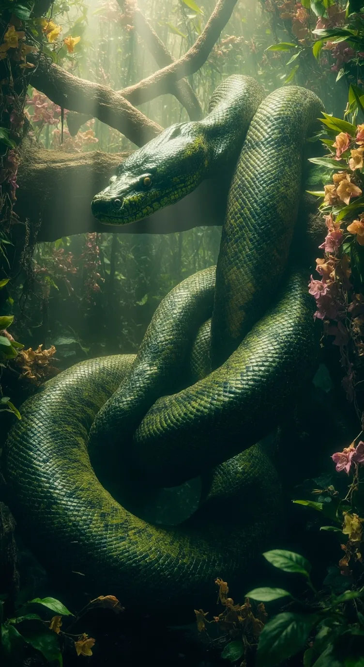 ai character: green anaconda background