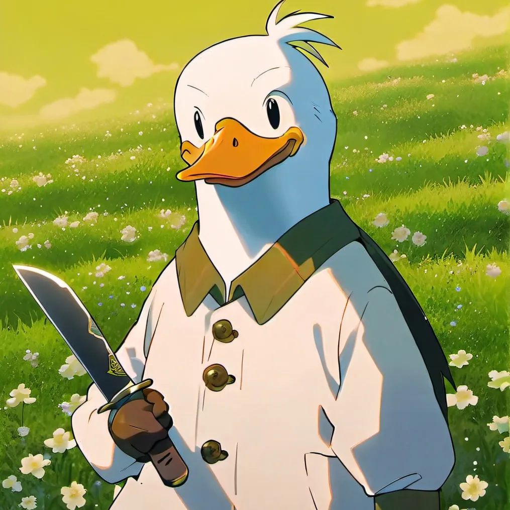 chat with ai character: duck with a knife