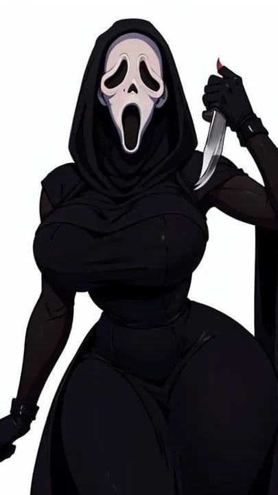 ai character: female ghost face background