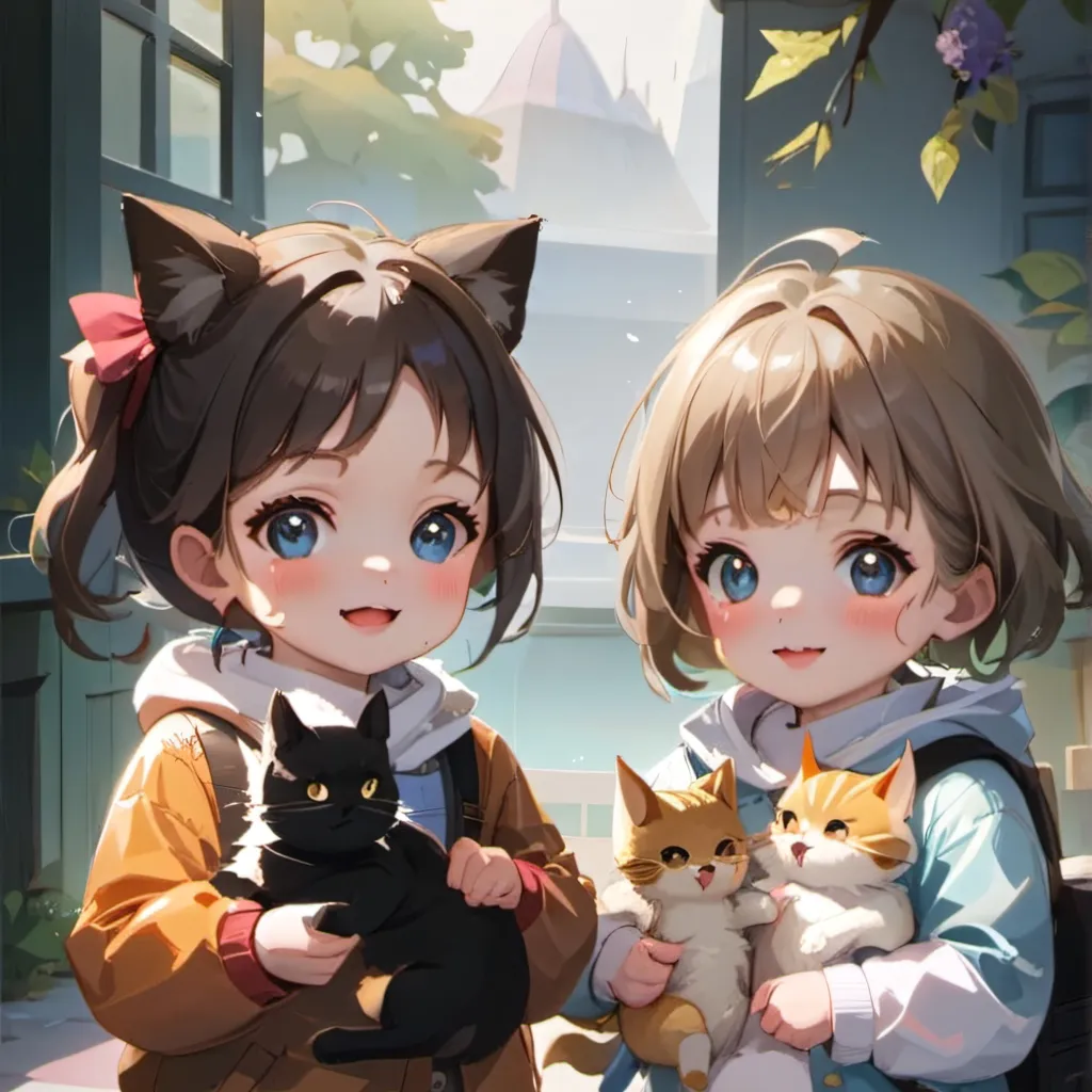 chat with ai character: 2 toddlers 3 cats