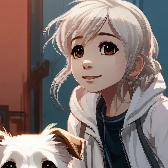 chat with ai character: A girl with a dog