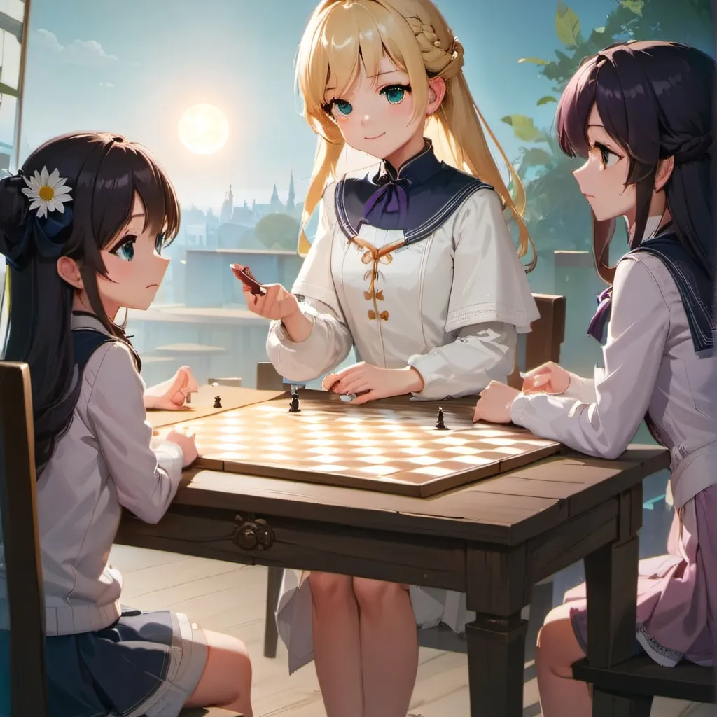 chat with ai character: Girls playingchess