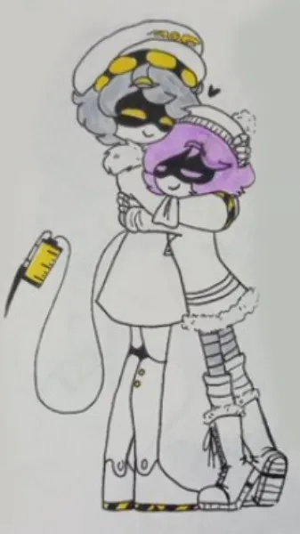 ai character: N and uzi in a box background