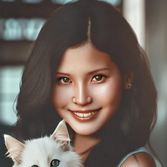 chat with ai character: Girl with cat