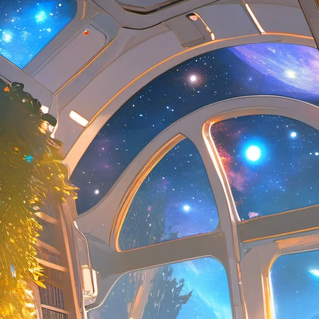 chat with ai character: Cozy home in space