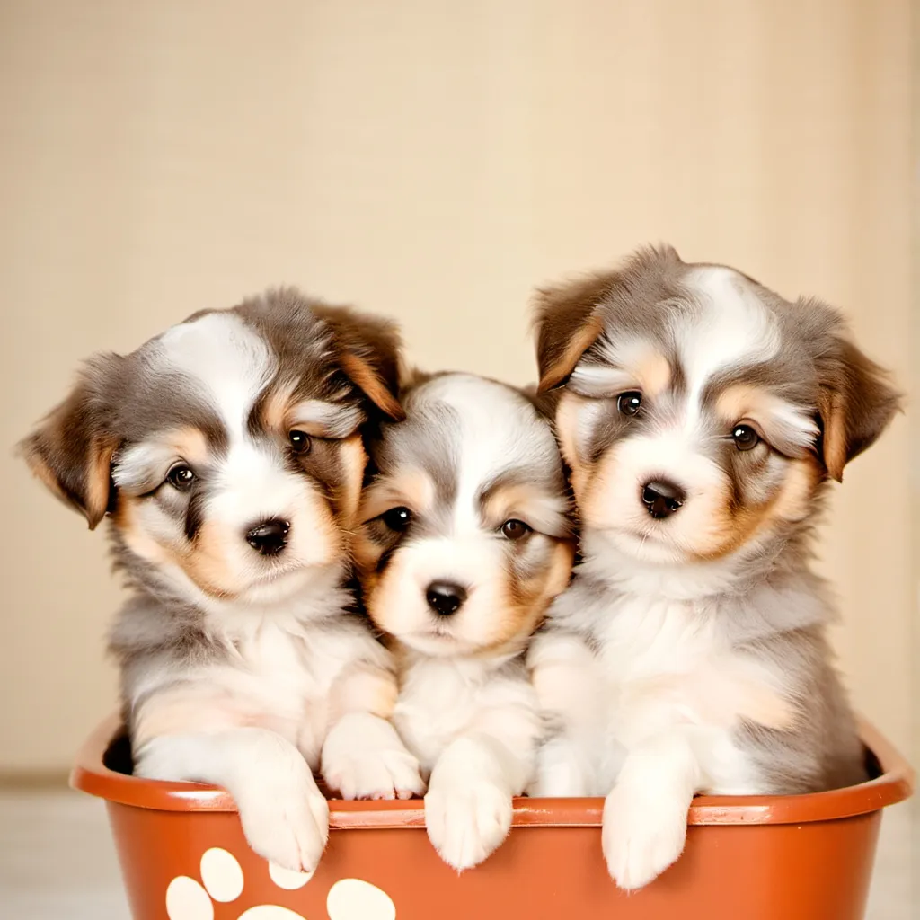 chat with ai character: Three lil puppies