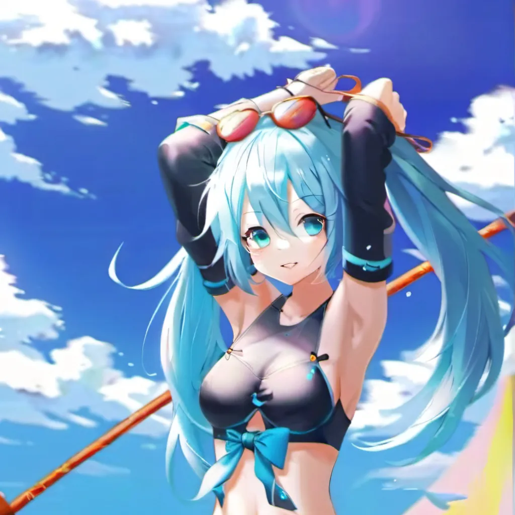 chat with ai character: Miku (beach)