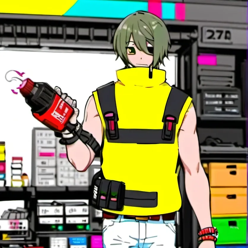 chat with ai character: yellow and glitchy