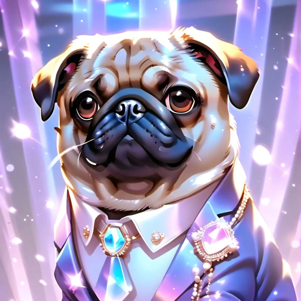 chat with ai character: suit pug